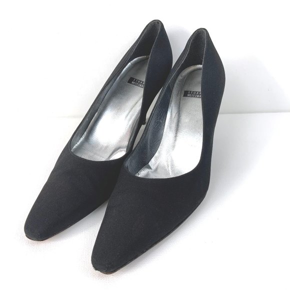 Stuart Weitzman Square Toe Black Crepe Heels Pumps  Sz 8.5 - Picture 3 of 16